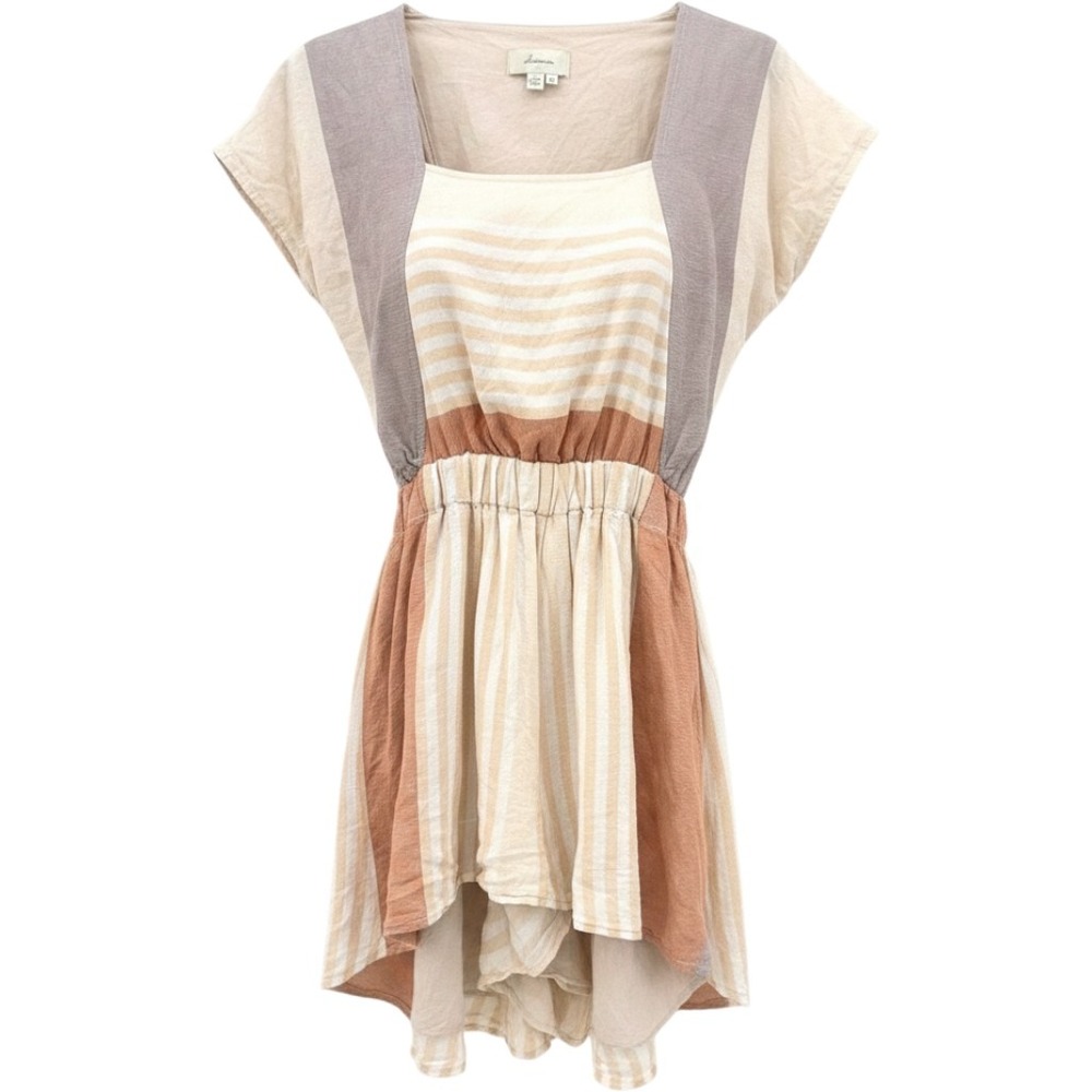 Anthropologie Elevenses Striped Linen Romper Open Back Boho Coastal Vacation XS